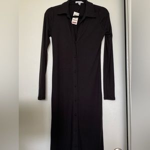 Black Collared Midi Half Sleeved Dress Size XS